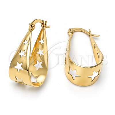 Oro Laminado Medium Hoop, Gold Filled Style Star Design, Polished, Golden Finish, 5.152.015