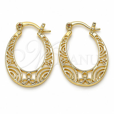 Oro Laminado Small Hoop, Gold Filled Style Filigree Design, Polished, Golden Finish, 5.147.013
