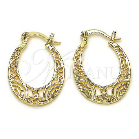 Oro Laminado Small Hoop, Gold Filled Style Filigree Design, Polished, Golden Finish, 5.147.013