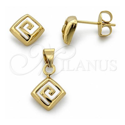 Oro Laminado Earring and Pendant Adult Set, Gold Filled Style Polished, Golden Finish, 10.63.0318