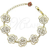 Oro Laminado Charm Bracelet, Gold Filled Style Flower Design, with Garnet Crystal, Diamond Cutting Finish, Golden Finish, 5.017.009 (12 MM Thickness, 7 Inches Length)
