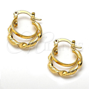 Oro Laminado Small Hoop, Gold Filled Style Twist Design, Diamond Cutting Finish, Golden Finish, 02.63.1088