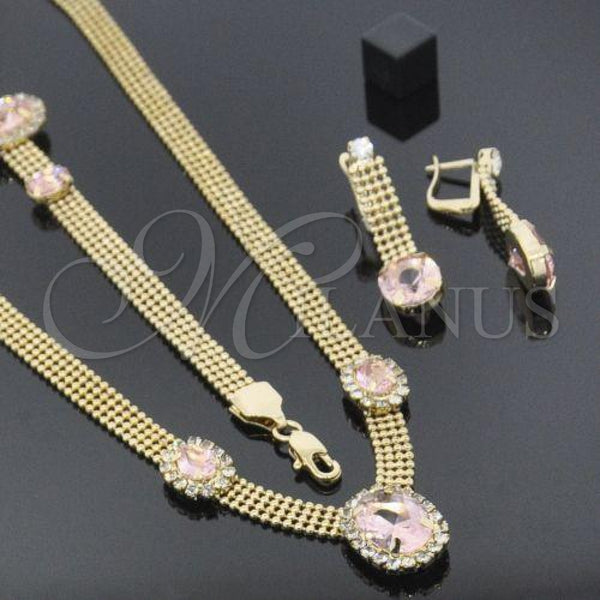 Oro Laminado Necklace, Bracelet and Earring, Gold Filled Style with Light Yellow and White Cubic Zirconia, Polished, Golden Finish, 5.013.005.1