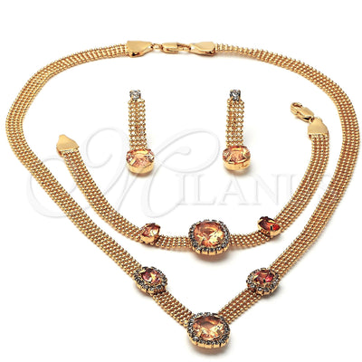 Oro Laminado Necklace, Bracelet and Earring, Gold Filled Style with Light Yellow and White Cubic Zirconia for wholesale, main product view