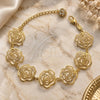 Oro Laminado Charm Bracelet, Gold Filled Style Flower Design, with White Crystal, Diamond Cutting Finish, Golden Finish, 5.017.010 (11 MM Thickness, 7 Inches Length)