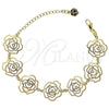 Oro Laminado Fancy Bracelet, Gold Filled Style Flower Design, with Black Crystal, Diamond Cutting Finish, Golden Finish, 5.017.008 (12 MM Thickness, 7 Inches Length)