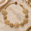Oro Laminado Fancy Bracelet, Gold Filled Style Flower Design, with Orange Red Cubic Zirconia, Polished, Golden Finish, 5.017.006 (10 MM Thickness, 8 Inches Length)