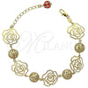 Oro Laminado Fancy Bracelet, Gold Filled Style Flower Design, with Orange Red Cubic Zirconia, Polished, Golden Finish, 5.017.006 (10 MM Thickness, 8 Inches Length)