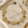 Oro Laminado Charm Bracelet, Gold Filled Style Flower Design, with Black Cubic Zirconia, Diamond Cutting Finish, Golden Finish, 5.017.005 (12 MM Thickness, 7 Inches Length)