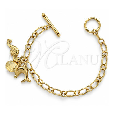 Oro Laminado Charm Bracelet, Gold Filled Style Dolphin Design, Diamond Cutting Finish, Golden Finish, 5.023.005 (06 MM Thickness, 7 Inches Length)