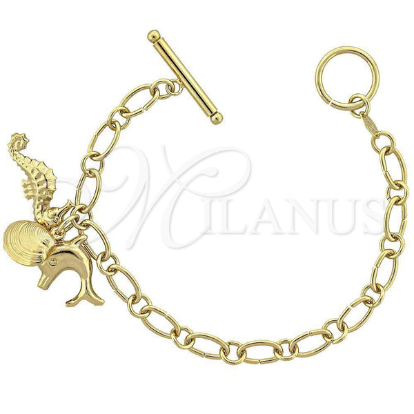 Oro Laminado Charm Bracelet, Gold Filled Style Dolphin Design, Diamond Cutting Finish, Golden Finish, 5.023.005 (06 MM Thickness, 7 Inches Length)