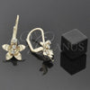 Oro Laminado Leverback Earring, Gold Filled Style Flower Design, with White Cubic Zirconia, Polished, Golden Finish, 02.21.0219