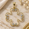 Oro Laminado Fancy Pendant, Gold Filled Style Flower Design, with White Cubic Zirconia, Polished, Golden Finish, 05.21.0029