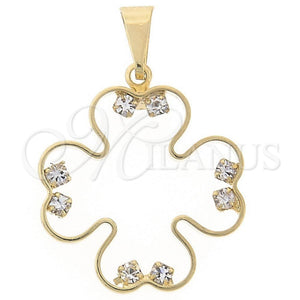 Oro Laminado Fancy Pendant, Gold Filled Style Flower Design, with White Cubic Zirconia, Polished, Golden Finish, 05.21.0029