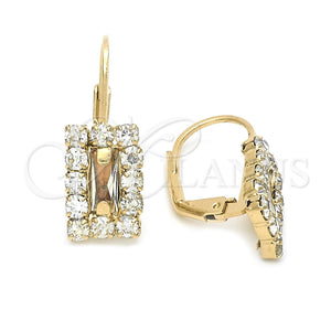 Oro Laminado Leverback Earring, Gold Filled Style with White Cubic Zirconia, Polished, Golden Finish, 5.125.021