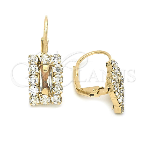 Oro Laminado Leverback Earring, Gold Filled Style with White Cubic Zirconia, Polished, Golden Finish, 5.125.021