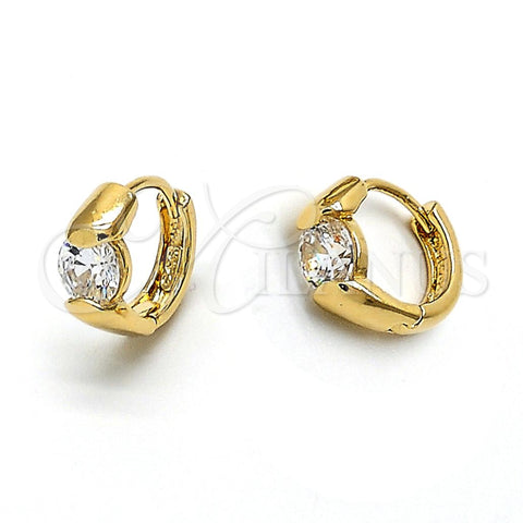 Oro Laminado Huggie Hoop, Gold Filled Style with White Cubic Zirconia, Polished, Golden Finish, 5.132.024.1
