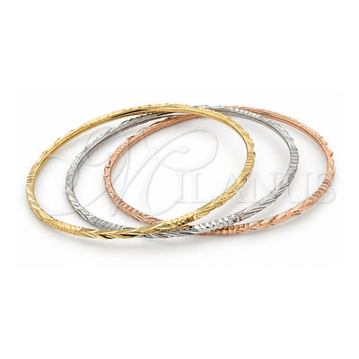 Oro Laminado Trio Bangle, Gold Filled Style Diamond Cutting Finish, Tricolor, 5.233.003.06 (03 MM Thickness, Size 6 (2.75 Diameter))