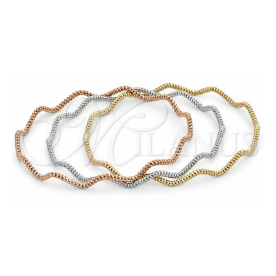 Oro Laminado Trio Bangle, Gold Filled Style Diamond Cutting Finish, Tricolor, 5.231.002.06 (04 MM Thickness, One size fits all)