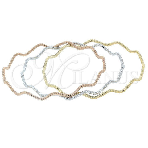 Oro Laminado Trio Bangle, Gold Filled Style Diamond Cutting Finish, Tricolor, 5.231.002.06 (04 MM Thickness, One size fits all)