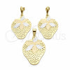 Oro Laminado Earring and Pendant Adult Set, Gold Filled Style Strawberry Design, Polished, Tricolor, 5.050.006