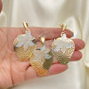 Oro Laminado Earring and Pendant Adult Set, Gold Filled Style Strawberry Design, Polished, Tricolor, 5.050.006