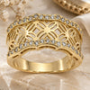 Oro Laminado Multi Stone Ring, Gold Filled Style Flower Design, with White Micro Pave, Polished, Golden Finish, 5.166.005.06 (Size 6)