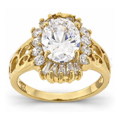 Oro Laminado Multi Stone Ring, Gold Filled Style Cluster Design, with White Cubic Zirconia, Polished, Golden Finish, 5.167.006.07 (Size 7)