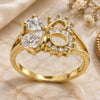 Oro Laminado Multi Stone Ring, Gold Filled Style Bow Design, with White Cubic Zirconia, Polished, Golden Finish, 5.167.016.06 (Size 6)