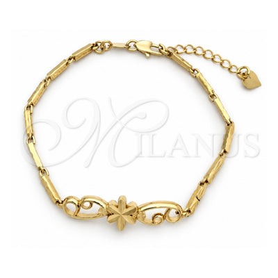 Oro Laminado Fancy Bracelet, Gold Filled Style Flower Design, Diamond Cutting Finish, Golden Finish, 5.025.005 (7 Inches Length)
