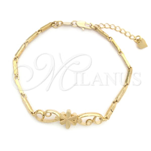 Oro Laminado Fancy Bracelet, Gold Filled Style Flower Design, Diamond Cutting Finish, Golden Finish, 5.025.005 (7 Inches Length)