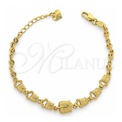 Oro Laminado Fancy Bracelet, Gold Filled Style Flower Design, Matte Finish, Golden Finish, 5.025.003 (06 MM Thickness, 7 Inches Length)