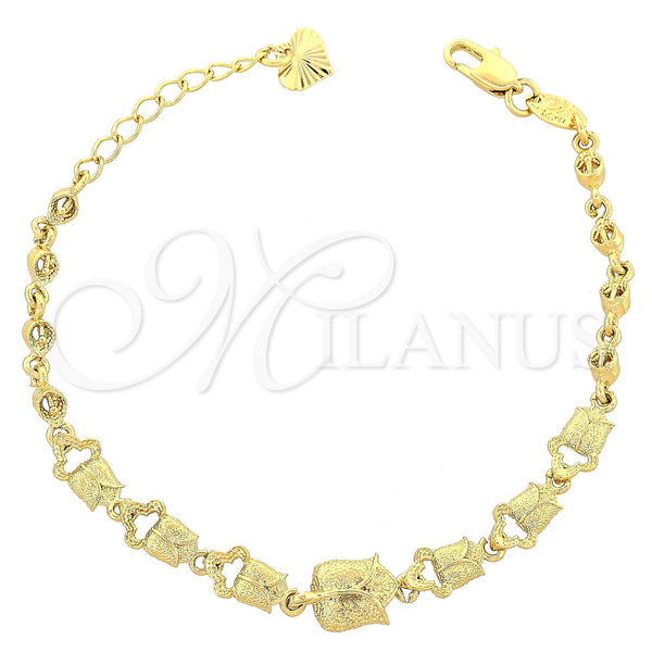 Oro Laminado Fancy Bracelet, Gold Filled Style Flower Design, Matte Finish, Golden Finish, 5.025.003 (06 MM Thickness, 7 Inches Length)