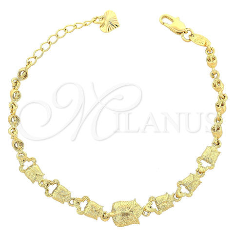 Oro Laminado Fancy Bracelet, Gold Filled Style Flower Design, Matte Finish, Golden Finish, 5.025.003 (06 MM Thickness, 7 Inches Length)