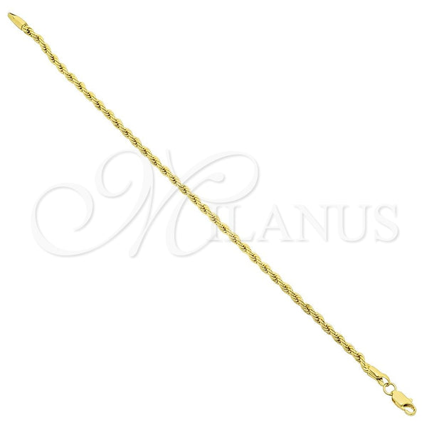 Oro Laminado Basic Bracelet, Gold Filled Style Rope Design, Polished, Golden Finish, 5.222.035.08 (03 MM Thickness, 8 Inches Length)