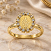 Oro Laminado Multi Stone Ring, Gold Filled Style Virgen Maria Design, with White Cubic Zirconia, Polished, Golden Finish, 5.165.022.06 (Size 6)