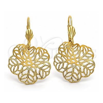 Oro Laminado Dangle Earring, Gold Filled Style Leaf Design, Polished, Golden Finish, 5.081.013