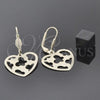 Oro Laminado Dangle Earring, Gold Filled Style Heart and Butterfly Design, Diamond Cutting Finish, Golden Finish, 5.104.010