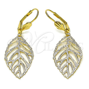 Oro Laminado Dangle Earring, Gold Filled Style Leaf Design, Diamond Cutting Finish, Golden Finish, 5.108.007