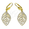 Oro Laminado Dangle Earring, Gold Filled Style Leaf Design, Diamond Cutting Finish, Golden Finish, 5.108.007