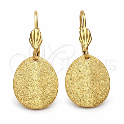 Oro Laminado Dangle Earring, Gold Filled Style Leaf Design, Matte Finish, Golden Finish, 5.121.008