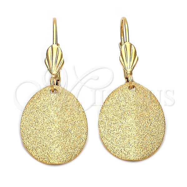 Oro Laminado Dangle Earring, Gold Filled Style Leaf Design, Matte Finish, Golden Finish, 5.121.008