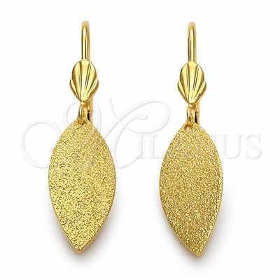 Oro Laminado Dangle Earring, Gold Filled Style Leaf Design, Matte Finish, Golden Finish, 5.074.010