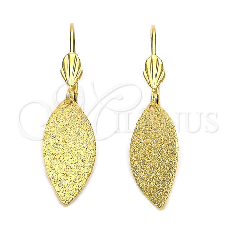 Oro Laminado Dangle Earring, Gold Filled Style Leaf Design, Matte Finish, Golden Finish, 5.074.010