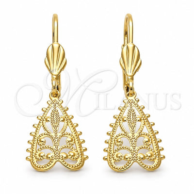 Oro Laminado Dangle Earring, Gold Filled Style Leaf Design, Diamond Cutting Finish, Golden Finish, 5.076.007