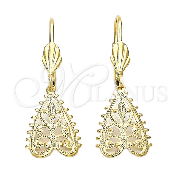 Oro Laminado Dangle Earring, Gold Filled Style Leaf Design, Diamond Cutting Finish, Golden Finish, 5.076.007