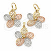 Oro Laminado Earring and Pendant Adult Set, Gold Filled Style Flower Design, Polished, Tricolor, 5.045.006 for wholesale, additional product view 2