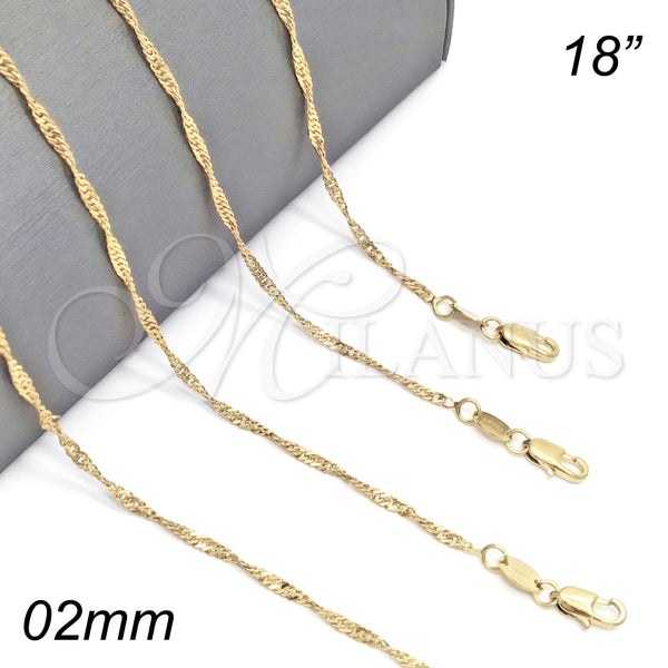 Oro Laminado Basic Necklace, Gold Filled Style Singapore Design, Polished, Golden Finish, 5.223.028.18 (0.40 Gauge, 02 MM Thickness, 18 Inches Length)