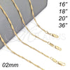 Oro Laminado Basic Necklace, Gold Filled Style Singapore Design, Polished, Golden Finish, 5.223.028.18 (0.40 Gauge, 02 MM Thickness, 18 Inches Length)