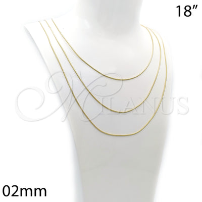 Oro Laminado Basic Necklace, Gold Filled Style Rat Tail Design, Polished, Golden Finish, 5.223.031.18 (02 MM for wholesale, main product view